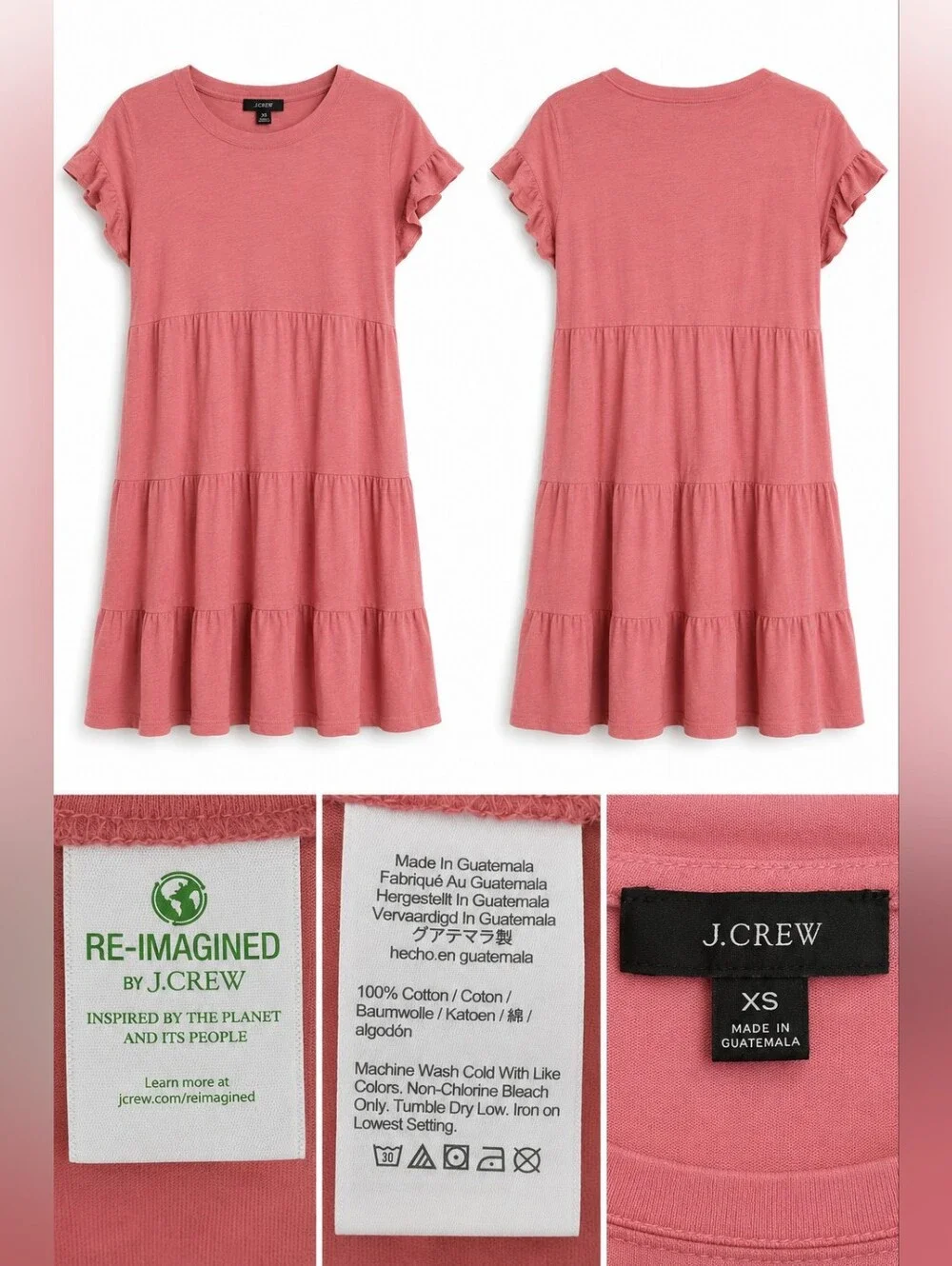 J.Crew XS Pink Tiered Ruffle Sleeve Mini Dress 100% Cotton Casual Re-Imagined